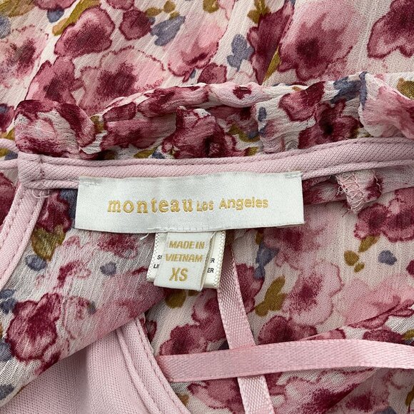 Monteau Sleeveless Pink Floral Ruffled Tiered High Neck Dress Keyhole Back XS - Picture 5 of 8